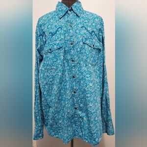 Cowboy Hardware Men's Blue Floral Casual Button Down Shirt Large
